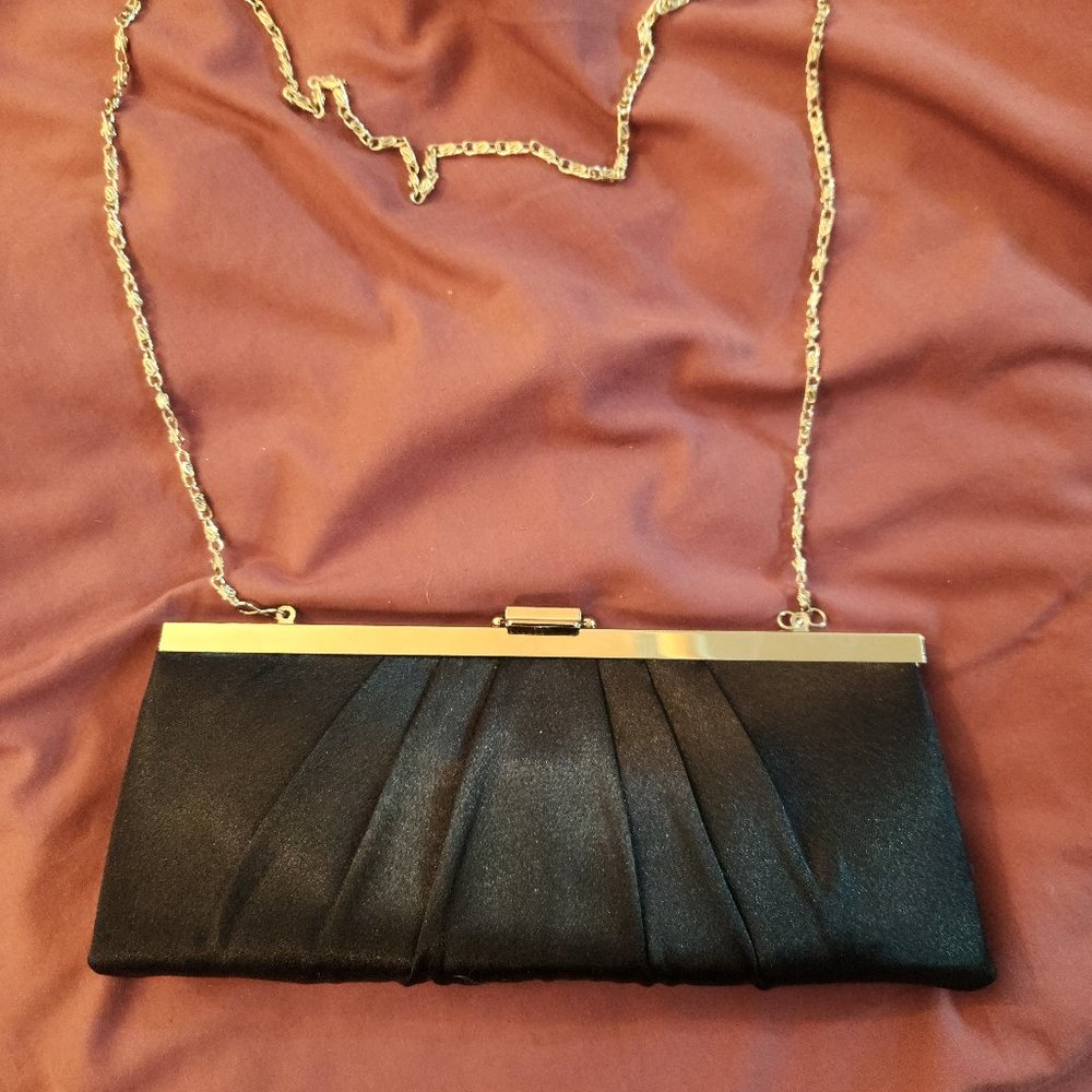 Black Satin Pleated Clutch by Gunne Sax